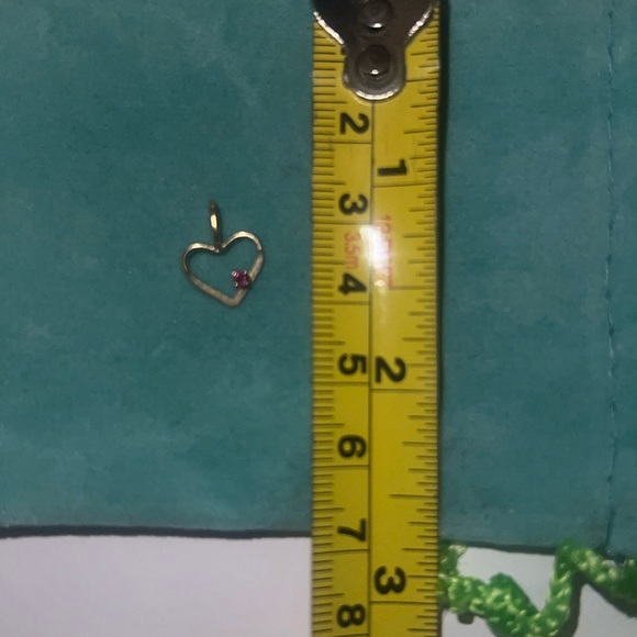 14k Yellow Gold Ruby Hollow Heart Shaped Pendant Charm - Picture 5 of 5